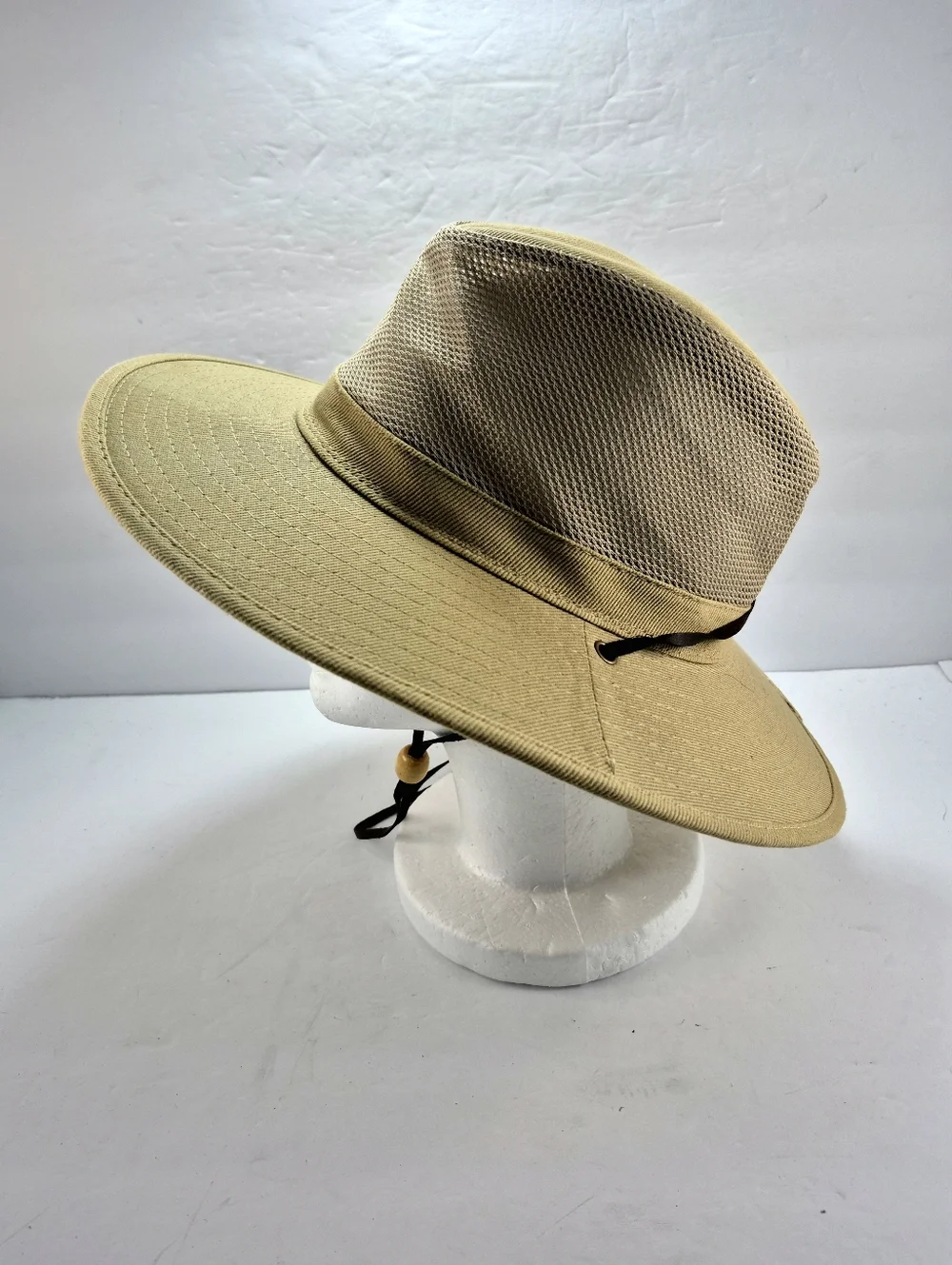 NWOT Dorfman Hat Co. Khaki Mesh Crown Safari Sun Hat Unisex Packable Travel